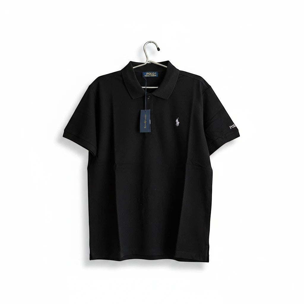CHORD EMPIRE siyah kısa kollu Polo Ralph Lauren klasik polo yaka tişört, beyaz logo işlemeli